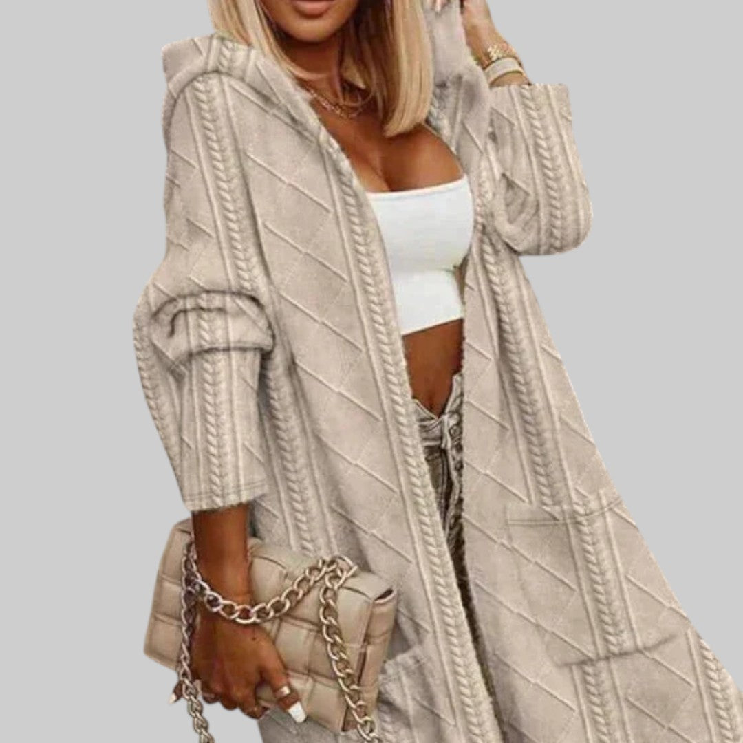 Larissa | Veste en tricot longue avec capuche